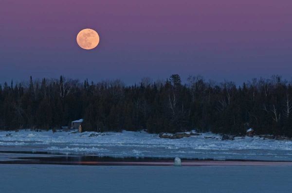 Canada, Ontario Full moon over Lake Huron